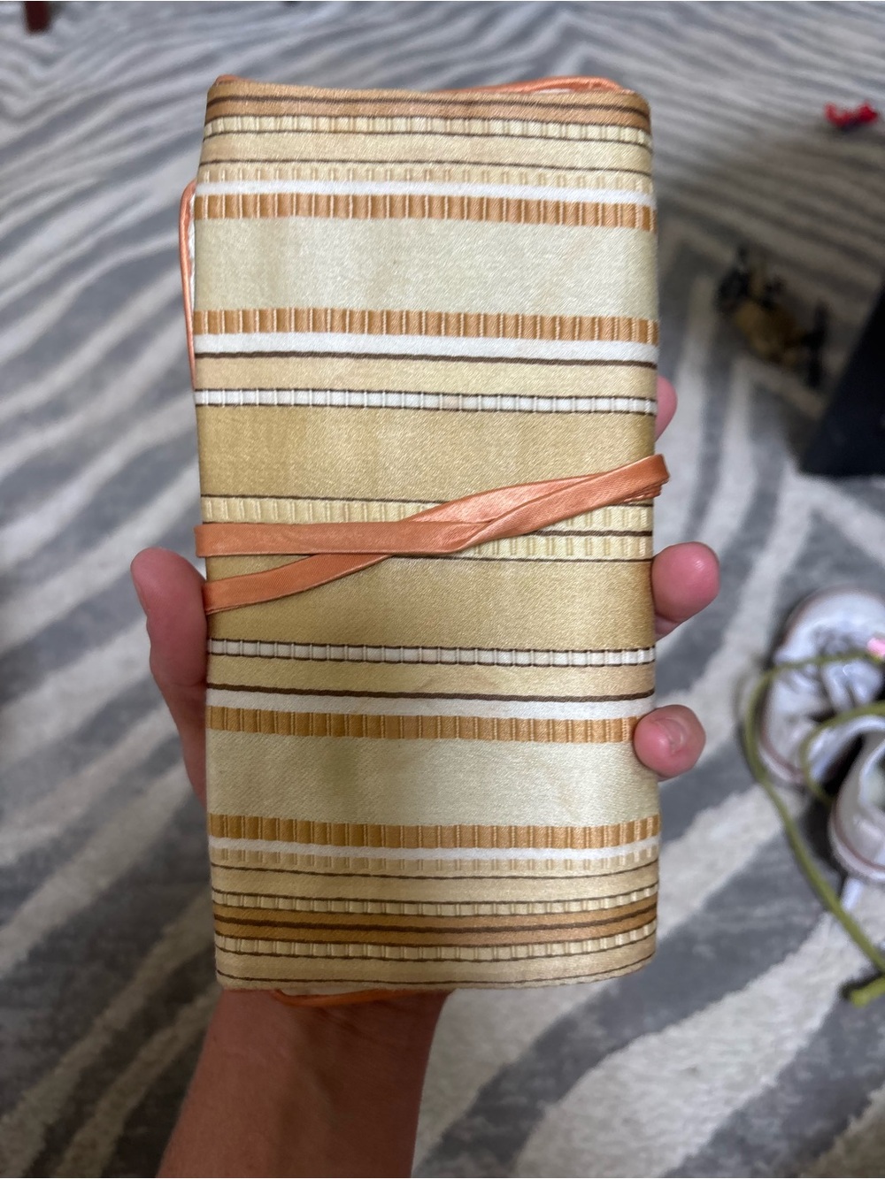 Striped Satin Clutch Wallet in Champagne and Peach- silky